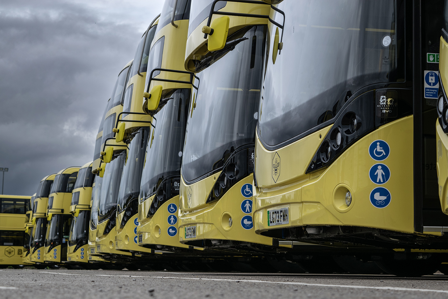 Buses in line at Transport for Greater Manchester. Photo courtesy of Transport for Greater Manchester.