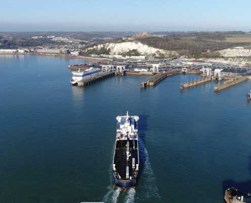 A ferry approaching the Port of Dover.