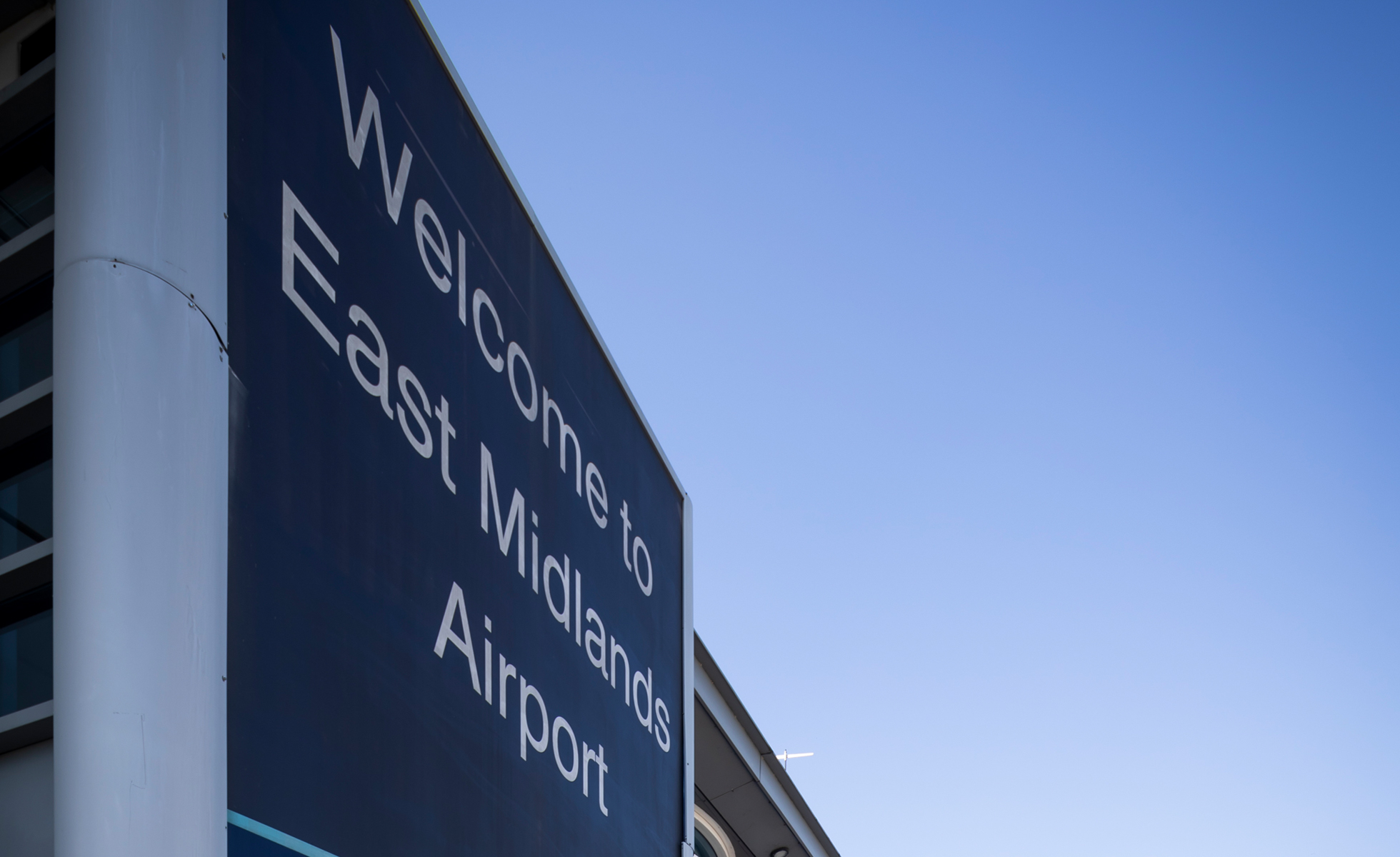 Welcome sign at East Midlands Airport. Image courtesy of East Midlands Airport. 