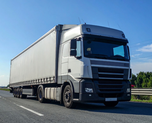 A heavy goods vehicle on the road.